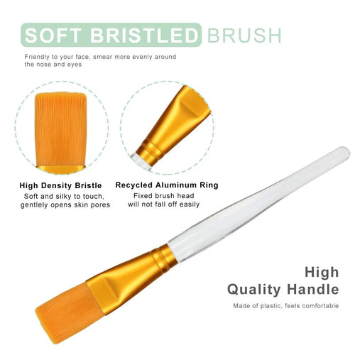 5 Piece Facial Mask Mixing Bowl Set includes a soft bristled brush with a high quality handle for easy application.