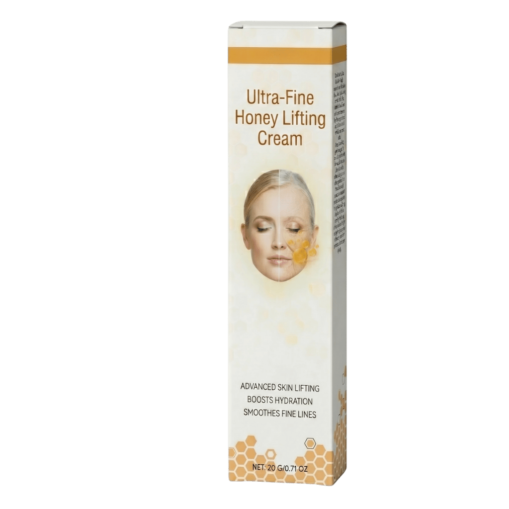 Ultra-Fine Honey Lifting Cream packaging with floral design, promoting skin lifting and hydration benefits.