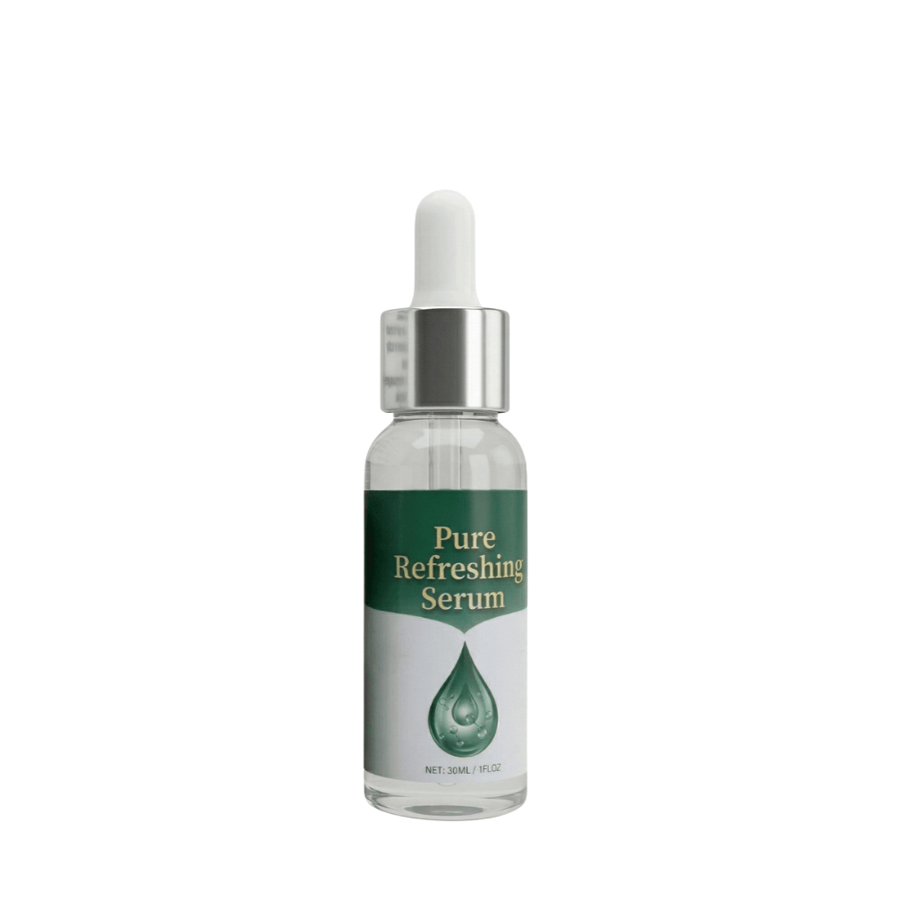 Premium Pure Refreshing Serum in a dropper bottle, designed for smooth, refined skin appearance.
