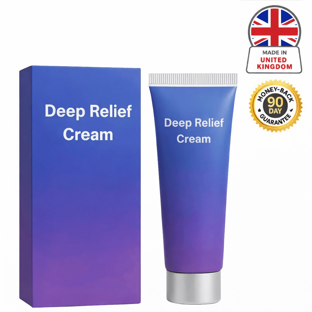 Deep Relief Cream packaging and tube, designed for smooth and refreshed skin appearance.
