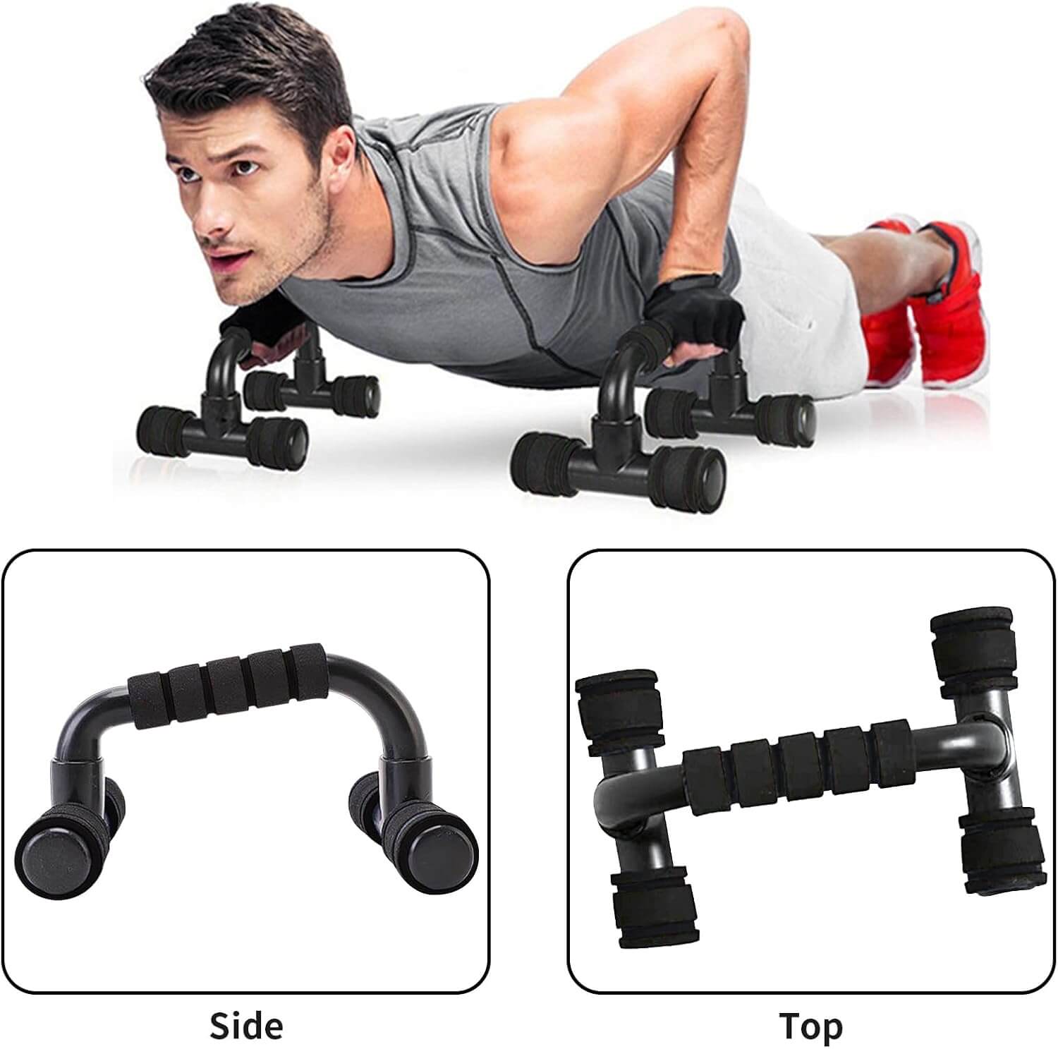 Man using Medivita PowerFlex Trainer for push-ups to enhance strength and core stability.