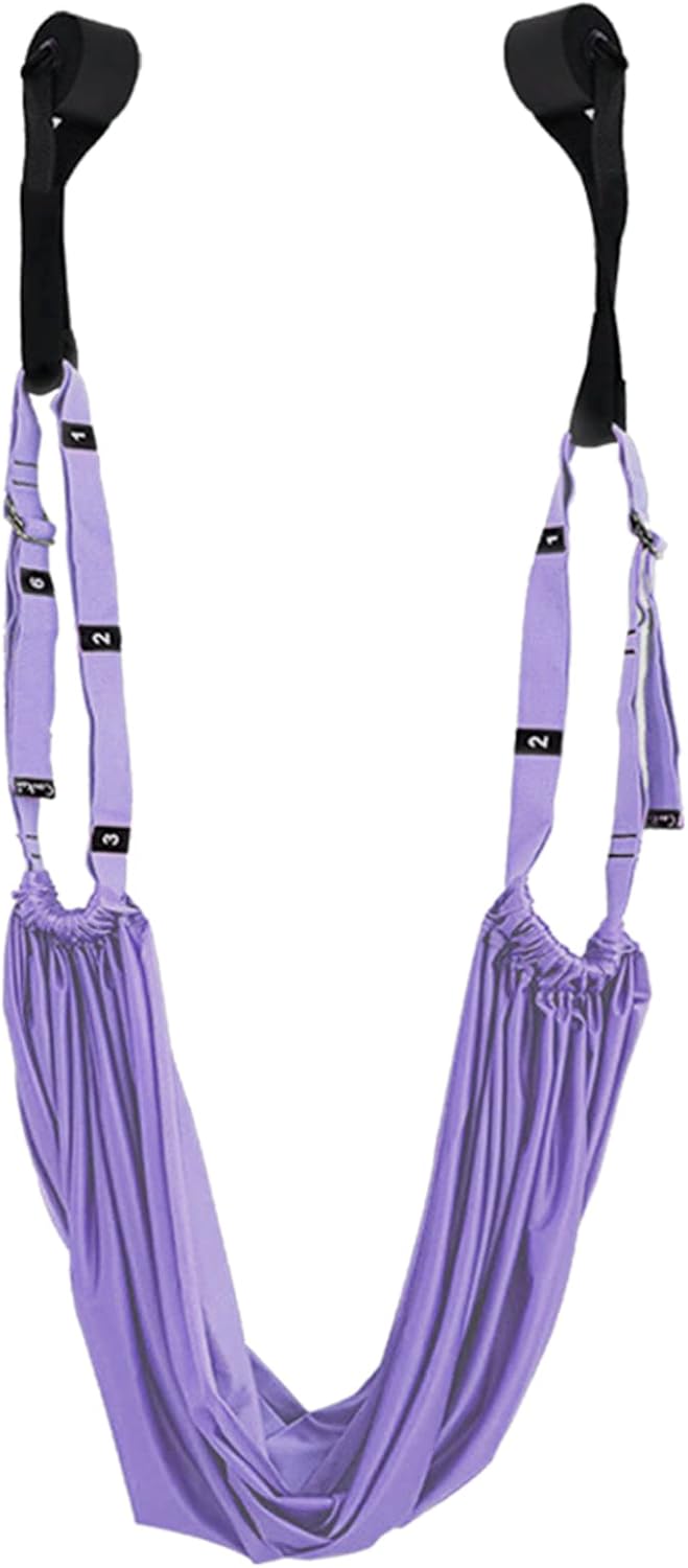 Medivita StretchEase Trainer in purple fabric for enhanced flexibility and leg stretching with adjustable straps.