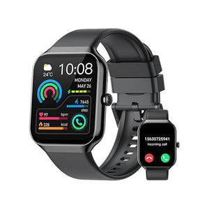 VibeSmart Wellness Watch with HD display, tracking health metrics and call notifications.